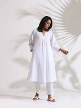 Women's White Slub Kurta Set