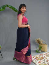 Women's Navy Pure Cotton Saree