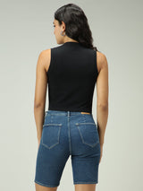 Women's Black Casual Fitted Solid Top