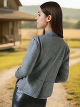 Women's Grey Shrug Stylish Open Front Long Sleeve Shrug