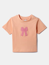 Girls Orange Cotton Bow Embroidered Top and Skirt Set