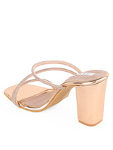 Women's Rose Gold Embellished Strap Block Heel Sandals