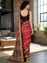 Women's Bhagalpuri Silk Red Printed Designer Saree with Blouse Piece