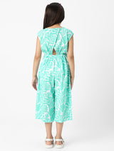 Girls Green Casual Printed Jumpsuit