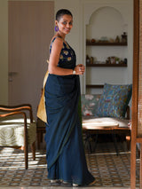 Women's Blue Cotton Blend Saree