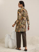 Women's Green Solid Straight Short Kurta With Palazzo and Woven Design Jacket