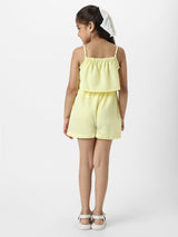 Girls Yellow Casual Sleeveless Jumpsuit