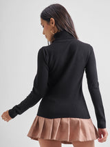 Women's Black Party Solid Full Sleeves Sweater