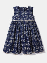 Girls Navy Cotton Festive Printed Dress with Jacket