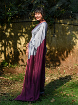 Women's Gray Cotton Blend Saree