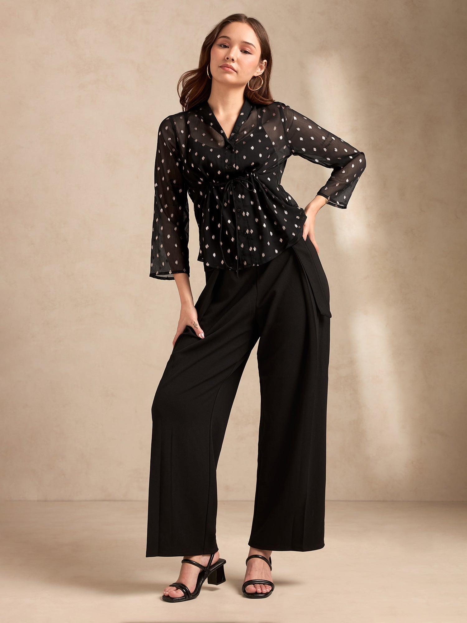 Women's Black Party Printed Full Sleeves Top