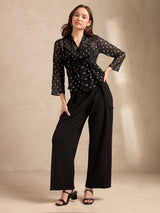 Women's Black Party Printed Full Sleeves Top