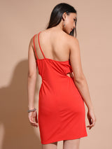 Women's Red Party One Shoulder Sleeveless Bodycon Dress