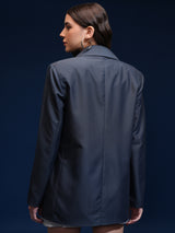 Women's Blue Casual Solid Full Sleeves Blazer