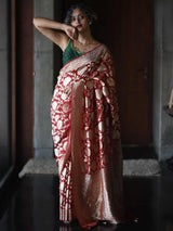 Women's Red Silk Georgette Saree with Blouse Piece