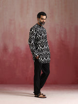 Men's Black Ikat Short Kurta and Trouser Set