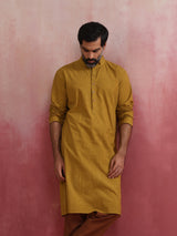 Men's Yellow Festive Solid Regular Fit Full Sleeves Kurta