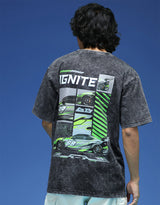 Men's Black Casual Oversized Fit Printed Half Sleeves Tshirt