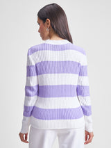 Women's Lavender Casual Striped Full Sleeves Sweater