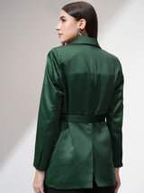 Women's Green Casual Solid Full Sleeves Blazer