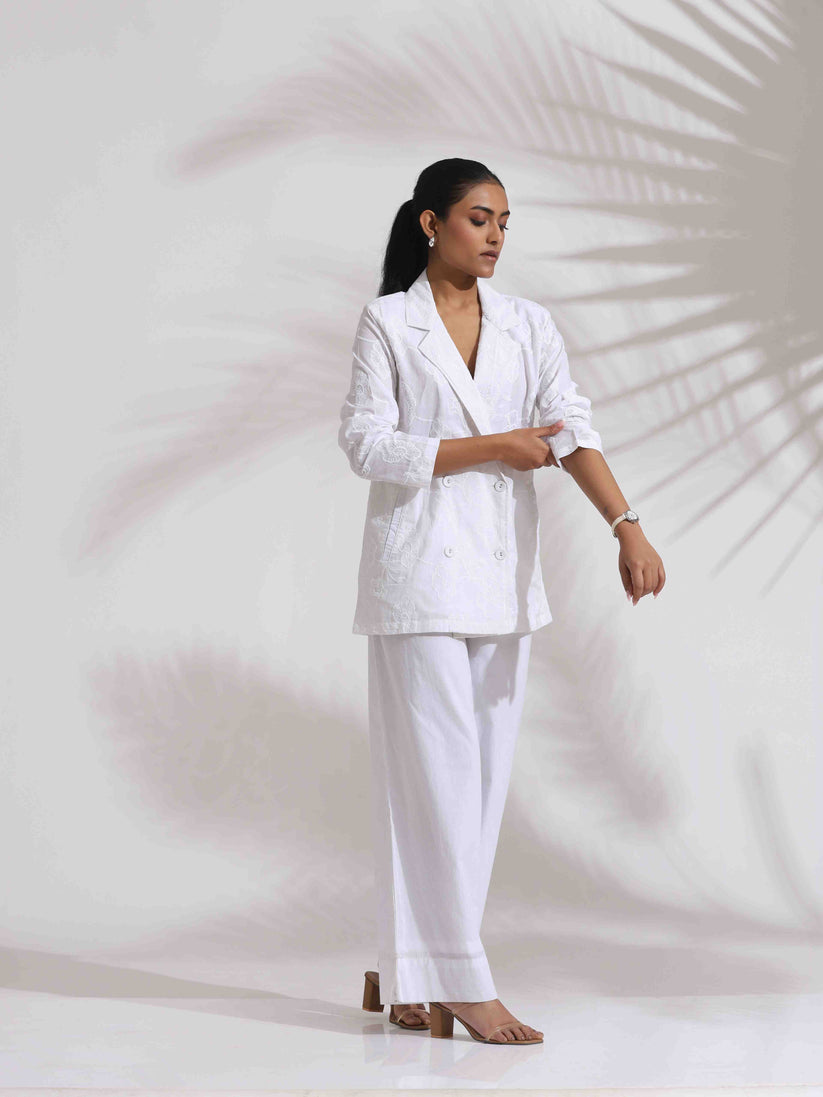 Women's White Casual Printed Co-ords Set