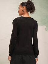 Women's Black Casual Solid Full Sleeves Sweater