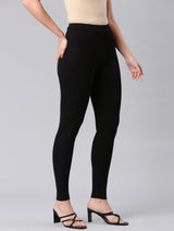 Women's Solid Black Mid Rise Premium Legging