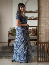 Women's Blue Cotton Viscose Saree
