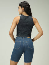 Women's Grey Casual Fitted Solid Top
