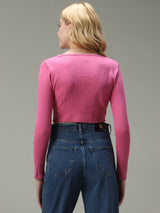Women's Pink Casual Slim Fit Solid Top