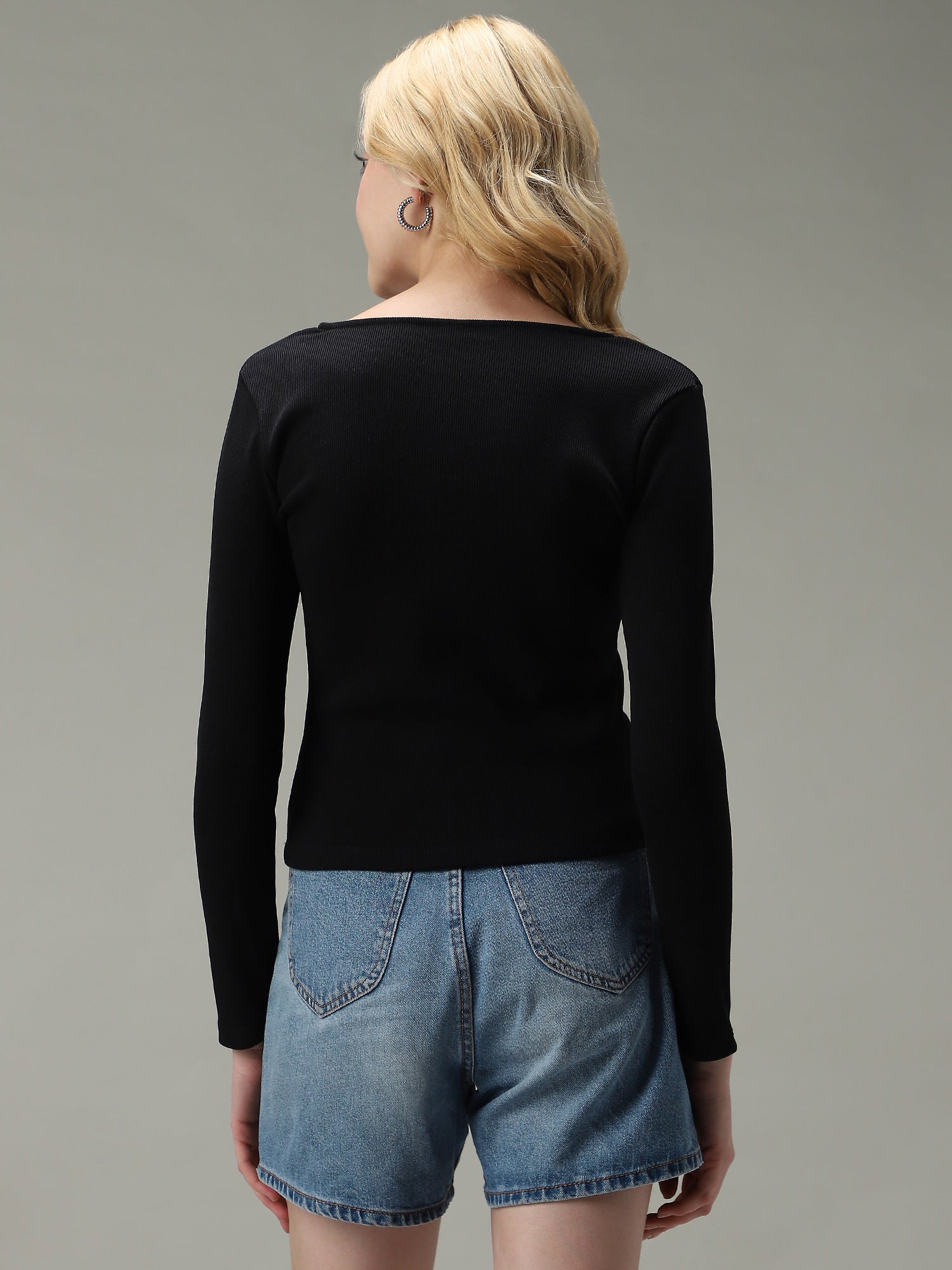 Women's Black Casual Slim Fit Solid Top