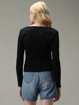 Women's Black Casual Slim Fit Solid Top
