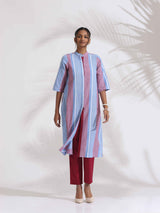 Women's Blue Casual Striped Kurta Set