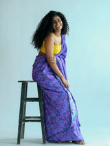 Women's Purple Cotton Blend Saree