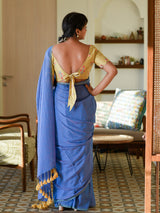 Women's Blue Cotton Blend Saree