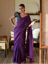 Women's Purple Cotton Blend Saree