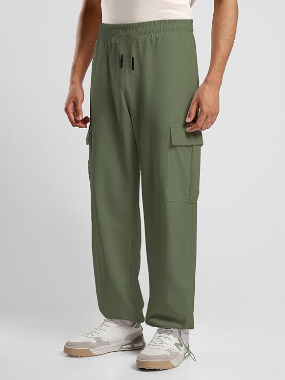 Men's Green Cotton Tapered Knit Solid Jogger