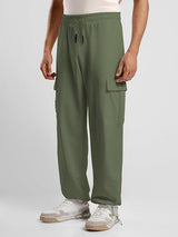 Men's Green Cotton Tapered Knit Solid Jogger