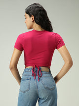 Women's Pink Casual Fitted Solid Top