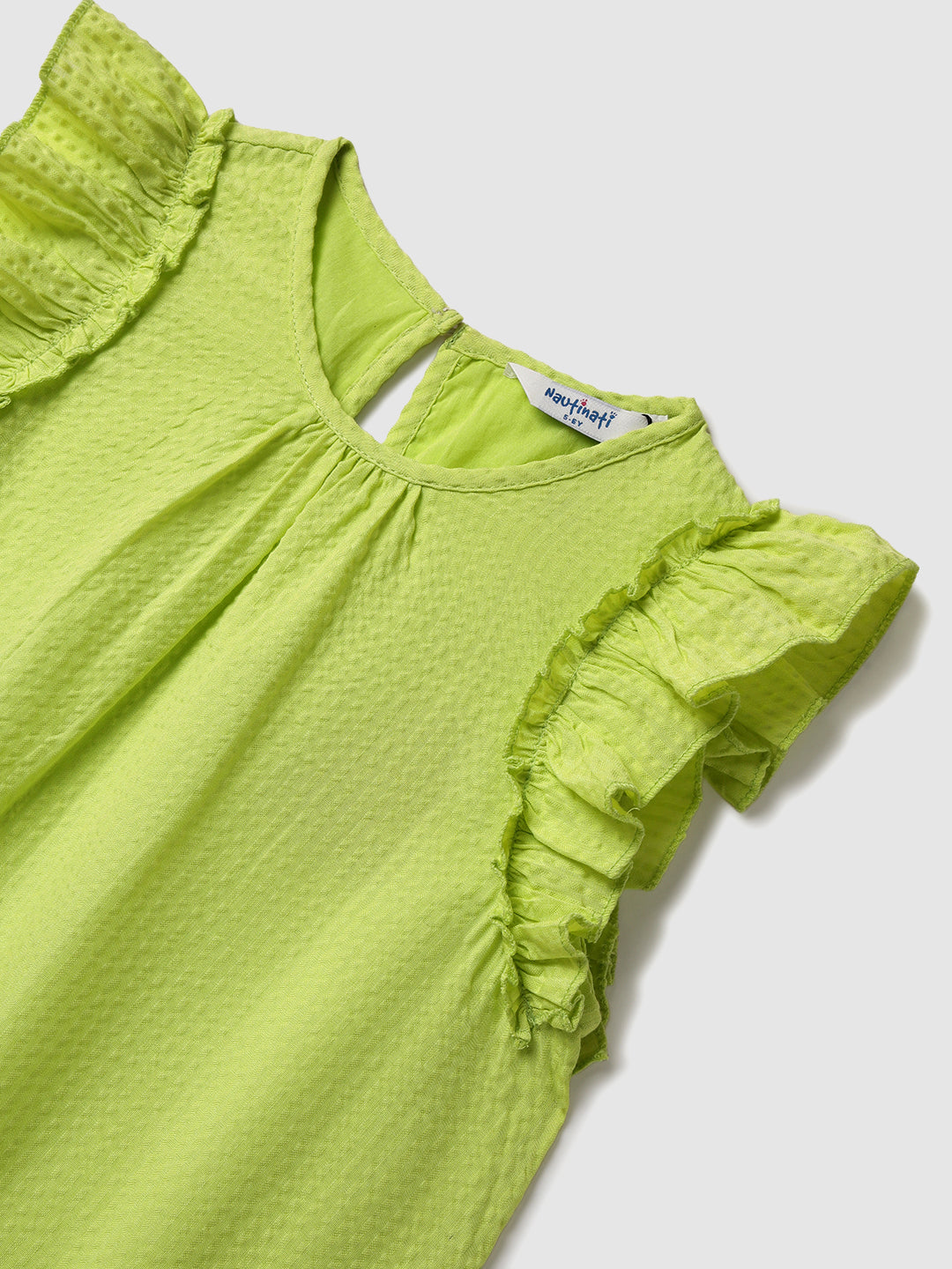 Girls Woven Lime Green Tiered Dress