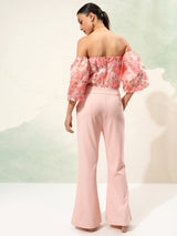 Women's Peach Party Floral Half Sleeves Jumpsuit