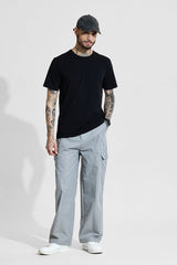 Men's Black Casual Solid Slim Fit 4-Way Stretch Half Sleeves T-Shirt