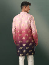 Men's Purple Rayon Foil Printed Ombre Kurta