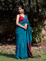 Women's Blue Cotton Acrylic Saree