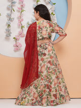 Girls Printed Mirror Work Ready to Wear Lehenga and Blouse with Dupatta
