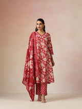 Women's Red Festive Printed Kurta Set