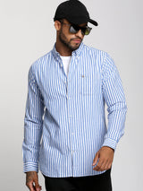Men's Blue Casual Striped Slim Fit Full Sleeves Shirt