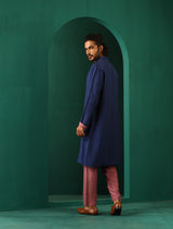 Men's Blue Festive Solid Regular Fit Full Sleeves Kurta