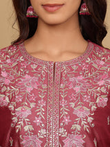 Women's Mauve Silk Thread Embroidered Kurta Set With Dupatta