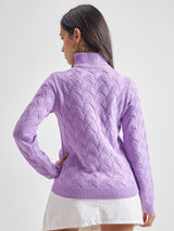 Women's Lavender Casual Self-Design Full Sleeves Sweater